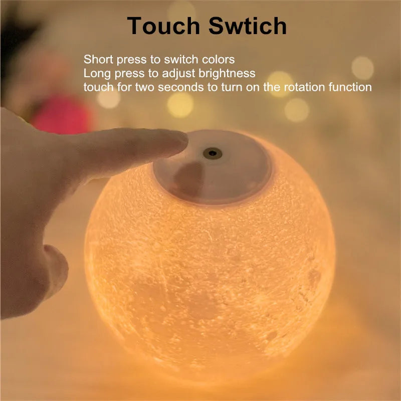 3D Moon Lamp - 360° Rotating, Touch Control, Multi-Color LED - Pretty Lamp