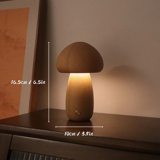 LED Wood Mushroom Table Lamp