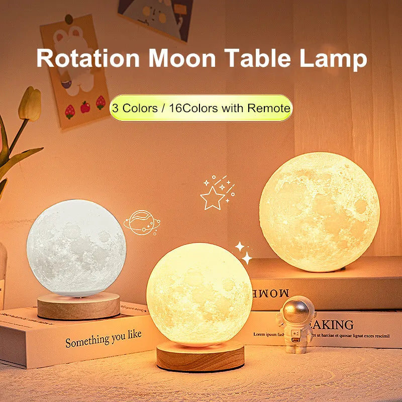 3D Moon Lamp - 360° Rotating, Touch Control, Multi-Color LED