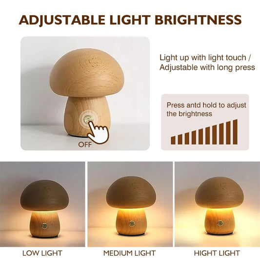 LED Wood Mushroom Table Lamp