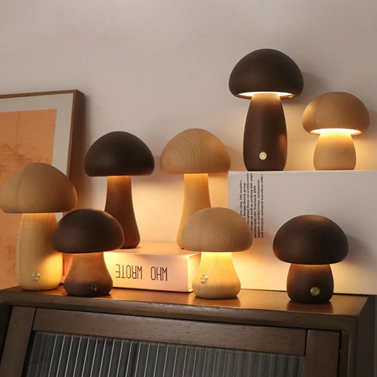 LED Wood Mushroom Table Lamp